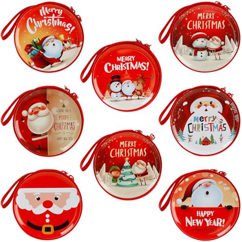 CAUTIOUS 8 Pièces Porte Monnaie de Noël Portefeuille pour Enfant Fille Cadeau de Noël Porte Monnaie Rond Etui pour Pièces de Monnaie Fer Mini