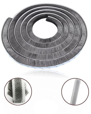 5m High-Density Seal Draught, Door Window Frame Brush Seal Weather Strip - Adhesive Draught Stopper, High-Density Felt - 9mm(W) * 5mm(H) - Gray