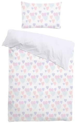 INTOMENG Colourful Heart Bedding Single Bed Duvet Cover Set for Girls Women Single Quilt Cover with Zip Fastening 3D Heart Bedding 135×200cm Matching Pillowcase 50×75cm 2 pcs Light Purple