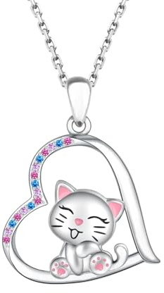 DkakoJew Nette Liebe Katze Halskette, Mädchen Halskette, Katze Anhänger Halskette, Katze Schmuck Mädchen Geschenk.