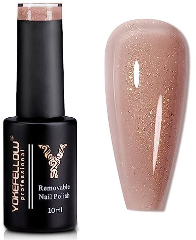 YOKEFELLOW Vernis Semi Permanent Pailleté Rose Nude, 10ML Vernis à Ongles Gel UV/LED Soak-Off Vernis Semi Permanent Naturel Pailleté French Manucure