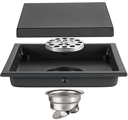 JXIPANUL Duschablauf aus Messing, quadratischer Bodenablauf, 10,2 cm, mattschwarzer Bodenablauf mit unsichtbarer Abnehmbarer Abdeckung, Gitterrost, Duschbodenablauf aus Edelstahl 304 (Farbe