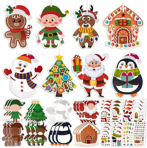 BOOMTOP 24pcs Weihnachten Basteln Kinder Weihnachten Deko Anhänger Papier Santa Rentier Elf Weihnachtsbaum Anhänger Kreativsets mit Zubehör-Aufkleber Weihnachtsanhänger Winter Neujahr Dekoration
