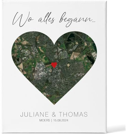 GRAVURZEILE Personalisiertes Bild auf Leinwand - Wo alles begann - Mit deinem Wunschort - Ideal als Hochzeitsgeschenk - Personalisierte Geschenke für Frauen - Geschenk zum Jahrestag - Satellit