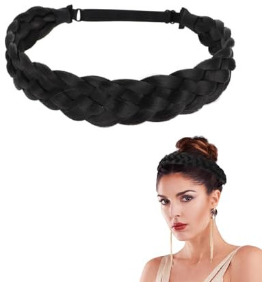 KGDUYC 1 pcs Bandeau Cheveux Tressés Noir-brun Synthétiques 3 Brins Cheveux Tressés Élastique Réglable Coiffure pour Femme Filles, noir