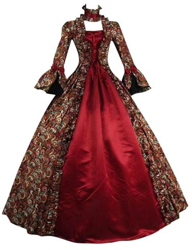 MEIbax 2024 Robe Rétro Médiévale Femme Victorienne Reine Costume Grande Taille Manches Trompette Robe Renaissance Gothique Robe de Soirée Cocktail Elegante Deguisement Halloween Carnaval Victorien
