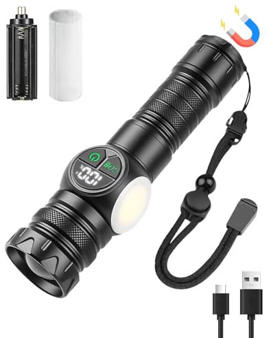 Lorrtta Torches Led Super Bright Powerful Torches with COB Side Light Zoom,Rechargeable Torch 500000 Lumens High Power for Camping, Hiking Flashlight as Gift for Man and Women