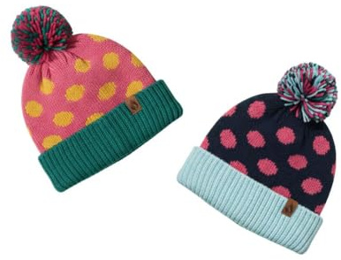 A2Z 4 Kids Girls Spotty Bobble Beanie Hats Pack of 2 Cosy Winter Fashion | Soft Knitted Pom Pom Caps With Stretchy Slouch Fit For Cold Outdoor Wear