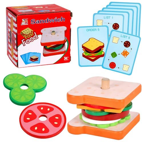 Prmape Kinderküche Zubehör Holz, Sandwich Kinder Stapelspielzeug , Kinderküche Holz Sandwich, Kinder Koch Spielzeug für Jungen Mädchen SpielküChe Rollenspiele