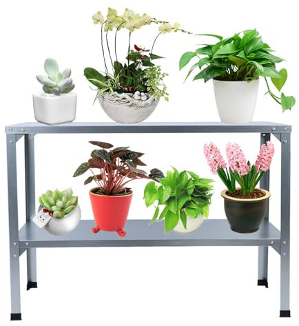 Rostfreie, Wasserfeste Pflanzbank aus Verzinktem Eisen, Doppellagig, Verstellbare Ablage, Gummifüße, Einfache Montage, 120 Kg Tragkraft, Gartenarbeitsbank für Hinterhof-Terrasse,
