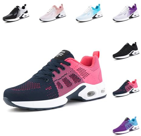 Hitmars Basket Femme Chaussures de Running Chaussure de Course Sport Air Coussin Respirant Mesh Lacets Fitness Jogging Légères Confortable UDI1-Rouge EU36
