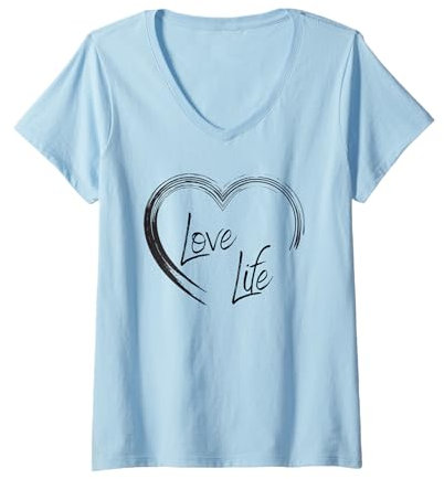 Femme Vie amoureuse T-Shirt avec Col en V