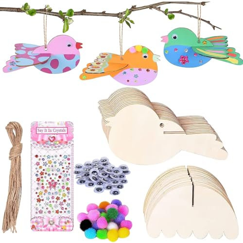 CXWFLM 3D Vögel aus Holz Bastelset, 16 Stk Vögel Bastelsets für Kinder Ostern Basteln mit Aufkleber, Kreative Bastelbedarf Basteln Frühling Kinder Deko für Garten Balkon, Ideal Geschenke Junge