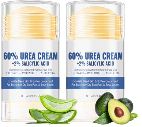 Anti-Cracking Fußcreme Stick, 2 Stück 60% Urea Fusscreme Fußpflegecreme, 60 procent Urea Creme, Feuchtigkeitsspendende und Anti-Riss Fußcreme für sehr trockene Hornhaut Fußpflege (80g, Aloe Vera)