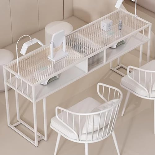 PP-Vic Transparent Nail Table, Light Luxury Professional Nail Table, Women's Manicure Experience Nail Table, Beautician Dedicated Nail Workstation with Glass Top, White,120 * 40 * 75CM