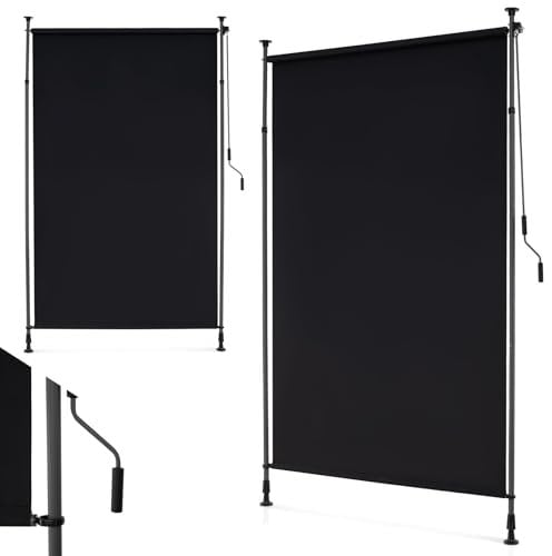 FANTASK einziehbare Vertikalmarkise mit Kurbel, Senkrechtmarkise Außen, ausziehbare Markise für Balkon, 150 x 220-310 cm, Schwarz