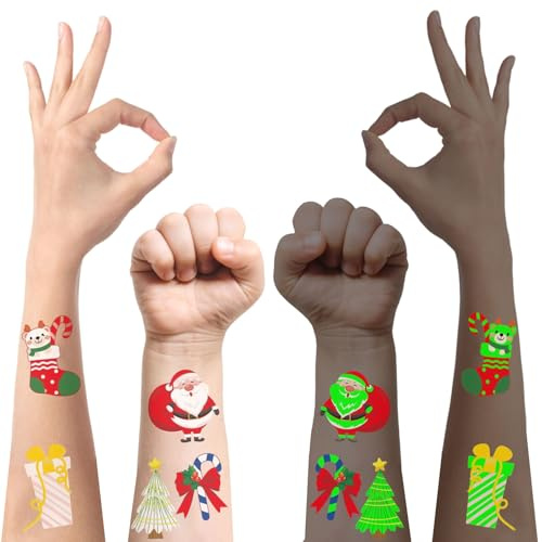Christmas Tattoos for Kids 16 Sheets, Christmas Stocking Fillers for Boys and Girls, Xmas Eve Box Filler, Temporary Tattoos for Party Bag Fillers