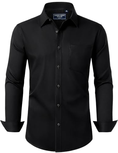 Alimens & Gentle Black Shirts for Men Adult Long Sleeve Non Iron Formal Regular Fit Button Down Dress Shirts with Pocket L