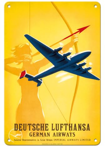 Blechschild Eisen Deutsche Lufthansa German Airways Bogenschütze Dekoration Metallschild Retro Blechschild Für Schlafzimmer Kaffeebar Bauernhaus 20X30Cm