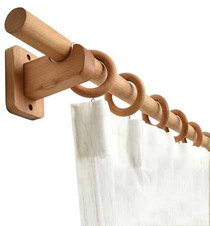Gardinenstange Aus Buchenholz For Ösen- Und Ringvorhänge, 29 Mm Durchmesser, Lange Römische Stange For Schlafzimmer, Wohnzimmer Und Küchen(120cm)
