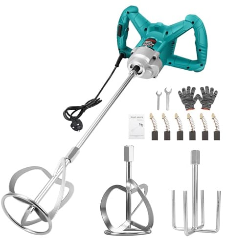 3200W Cement Mixer with 2 Mixing Paddles for Drill, 6-Speed with Lock Switch & Max 1200 RPM, Electric Paint Stirrer Paddle Mixer for Mixing Concrete, Plaster, Mortar, Mud, Grout, Feed - UK Plug