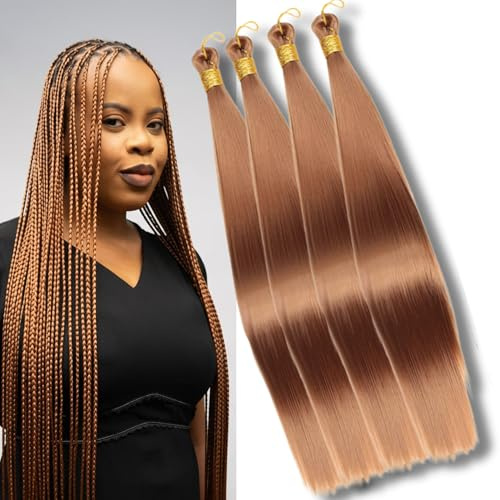 Bone Straight Synthetic Braiding Hair, 24 Inch, 4 Pack, Colour 30 | Pre-Stretched Korean Fibre for Knotless, Feed-In & Micro Braids