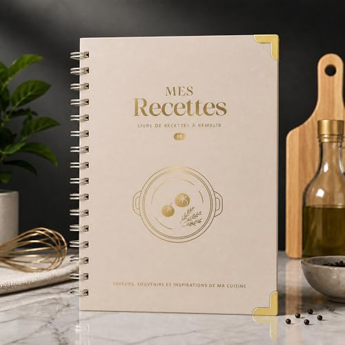 BIROYAL Carnet de Recettes à Remplir A5, Papier Épais 120g, kaki | Avec Table des Matières & Tableau de Conversion, 100 Recettes Vierge, 2 Pages par Recette, Pour Passionnés de Cuisine