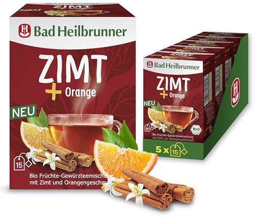 Bad Heilbrunner Bio ZIMT+ Orange – mit Filterbeutel – Wärmender Früchte- Gewürztee mit Zimt und Orange – würzig-fruchtiges Aroma (5 x 15 Filterbeutel)