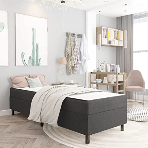 Owoxanthellate Boxspringbett 100x200 cm Dunkelgrau Stoff MDF & Metall Federkernmatratze Gästepolsterbett ohne Kopfteil Modernes Design für Schlafzimmer und Gästezimmer