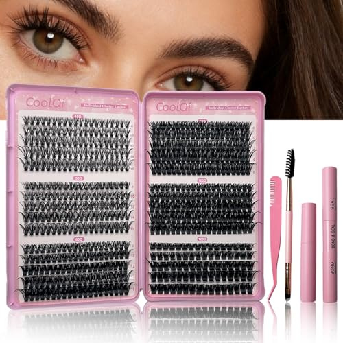 560 PCS Cluster Lashes Kit with Remover and Lash Glue 40D+50D+60D+80D+100D+120D Fluffy Volume Individual Eyelashes Kit D Curl Strip Eye Lashes Clusters 8-16mm (DIY Eyelash Extension)