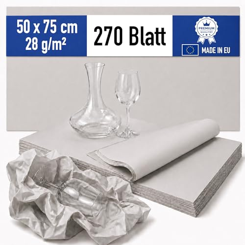 Packseide Packpapier 50x75cm 28g/m² Bögen Umzug Einschlagpapier aus 100% Recyclingpapier - nachhaltiges Polsterpapier Knüllpapier - 90 bis 13500 Bogen
