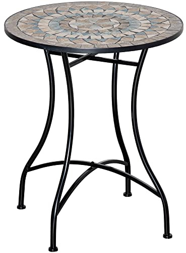 XPSSJMU Gartentisch Mosaiktisch rund Bistrotisch mit Keramik Mosaikplatte in Grün Beige Weiß Ø60cm für Garten Balkon Terrasse