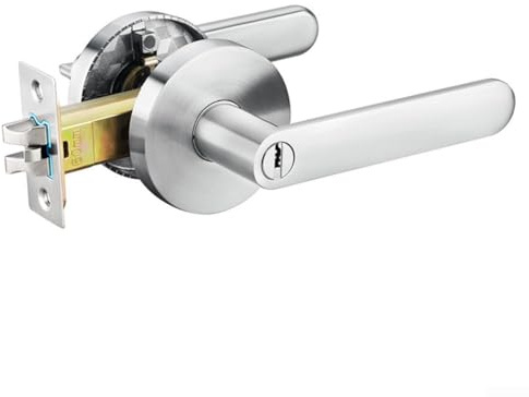 Cerradura de puerta de bola de tres varillas con mecanismo silencioso, cerradura de manija de aleación de zinc para interiores, dormitorio, baño, cerradura de privacidad exterior con llave para el