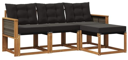 vidaXL Outdoor-Sofagarnitur mit Kissen 4 pcs Natürlich und Schwarz, Garten-Sofa, modernes Lounge-Set für draußen, haltbar, gemütliche Terrasse-Sitze für jeden Anlass