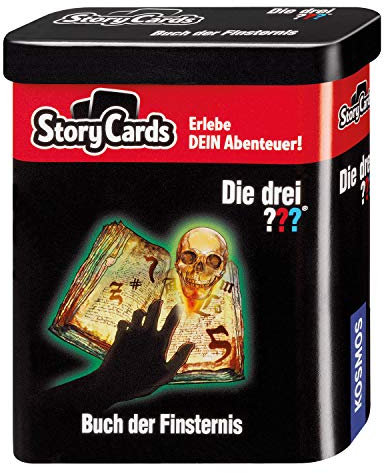 Die drei ??? - KOSMOS 688028 Story Cards - Buch der Finsternis, Die drei Fragezeichen Kartenspiel, erlebe die interaktive Detektiv Geschichte, Krimi Kartenspiel für Kinder, in Metalldose zum Mitnehmen