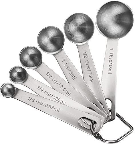 Rena Chris Measuring Spoons, Premium Heavy Duty 18/8 Stainless Steel Measuring Spoons Sets, Tablespoon with Metric and UK Measurements, Set of 6 for Cake Baking Measuring Dry and Liquid Ingredients