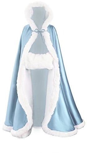 BEAUTELICATE Umhang Damen Mit Kapuze Cape Hochzeit Braut Winter Mit Pelzbesatz in Voller Länge Mehrere Farben FREIER Hand MUFF