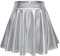 Odosalii Damen Stretch Skater Röcke Informell Mini Glocken Rock Hohe Taille Metallischer Faltenrock, Silber, M