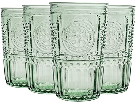 Bormioli Rocco Romantique Highball Verres Set - Cocktail Vintage Verre Cut Italien Gobelets - 475ml - Vert - Lot de 12