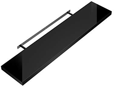 Casaria® Wandregal Holz Schwarz Hängeregal mit Halterung 15kg Tragkraft Küche Wohnzimmer Schweberegal Bücherregal Regalbrett Schwebend Hochglanz 50cm