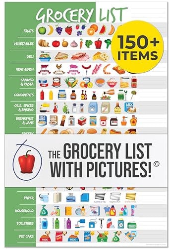 Elwyn Life Visuelle Einkaufsliste Magnet Pad für Kühlschrank – Icon Magnet-Pad 15,2 x 22,9 cm 50 Blatt zum Abreißen Wochenplaner Memo Notizblock Mahlzeitenplanung, Menü, Lebensmittel &