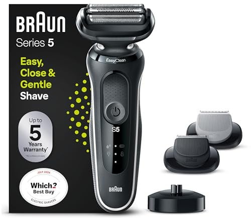 Braun Series 5 Electric Shaver With Beard Trimmer, Body Groomer & Charging Stand, Wet & Dry, 100% Waterproof, UK 2 Pin Plug, 50-W4650cs, White Razor