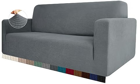 HEYOMART Stretch Sofabezug 1 Stück Sofahusse Spandex Jacquard Elastische Couchbezug mit Anti-Rutsch-Schaumstoffe (L-förmiges Ecksofa erfordert Zwei) - 2 Seater, Hellgrau
