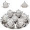 Alisveristime 27 Pc Ottoman Turkish Greek Arabic Coffee Espresso Serving Cup Saucer Crystal Set (Gelincik) - Handcrafted Traditional Set with Hilal Motifs (Silver)