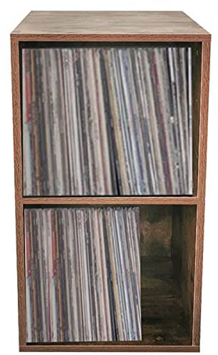 Meuble de rangement pour disques vinyle LP - bibliothèque - 2 compartiments - noyer