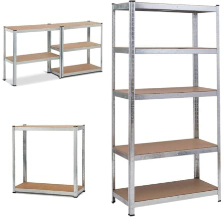 Qimu Schwerlastregal Lagerregal Kellerregal Metall Werkstattregal Regal Steckregal,Lagerregal mit 5 Regalböden,bis 875 kg belastbar,180x90x40cm,Verzinkt