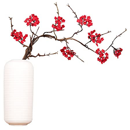 LEMCC Branche de fleurs de cerisier artificielles de 87 cm / 3 de haut avec de longues tiges pour jardin, maison, décoration de fête de mariage, vase non inclus, Rouge