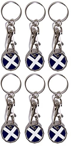 Craft 4 You Pack of 6 x Shopping Trolley Token UK Keyring £1 Coin Shape Pound Tokens Key Ring for Supermarkets Locker Gym (6 x Scotland)
