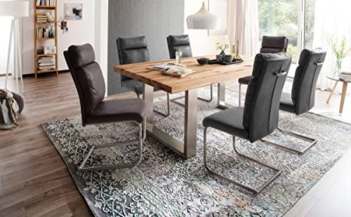 expendio Essgruppe Carson Wildeiche massiv 180x76x100 cm + Schwingstühle Picora grau braun Tischgruppe Esszimmer