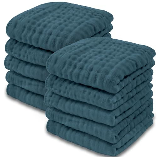 Baby-Waschlappen, Musselin-Baumwoll-Babyhandtücher, groß, 25,4 x 25,4 cm, weich auf empfindlicher Haut, saugfähig, für Jungen und Mädchen, Baby, Kleinkind, Essentials, Duschgeschenk (Farn, 10 Stück)